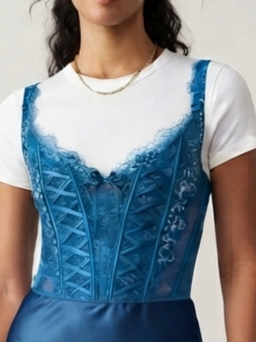 Victoria's Secret NWT Dream Angels Unlined Lace Up Corset Bra Top Teal Large